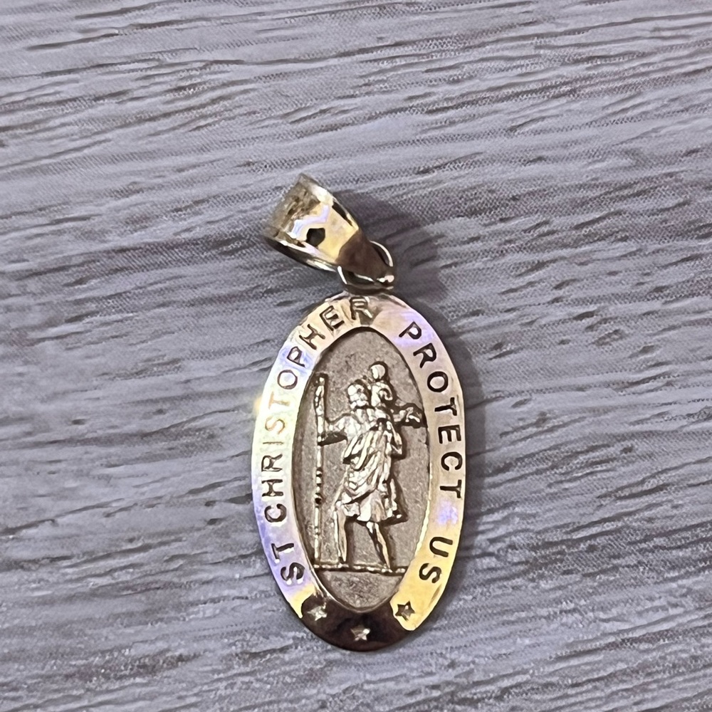 14k Gold St Christopher Protect us pendant small size